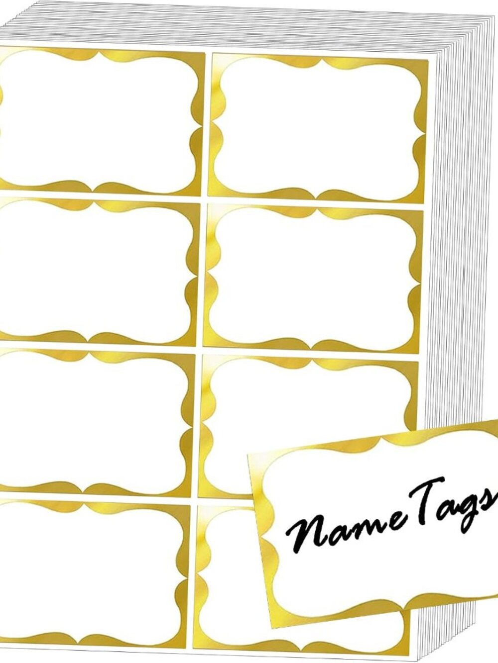 Gold Foil Name Tags Stickers, 3.5" x 2.25" Adhesive Sticky Name Tags Gift Labels